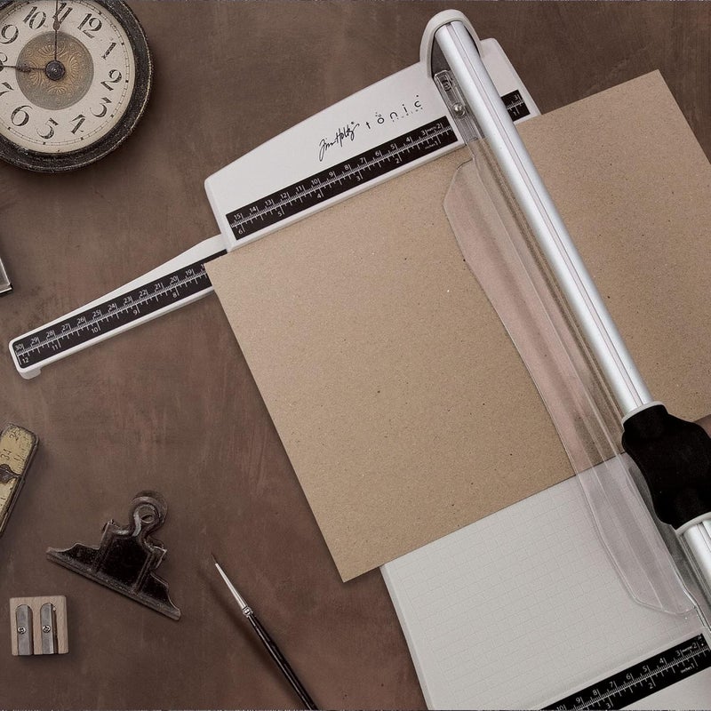 TONIC STUDIOS Paper Cutter Tool - Rotary Trimmer for Scrapbooking, Cardstock, Vinyl, Photos - 12.5 Inch Cutting Length with Extendable Ruler and Grid Lines, White - Image 4